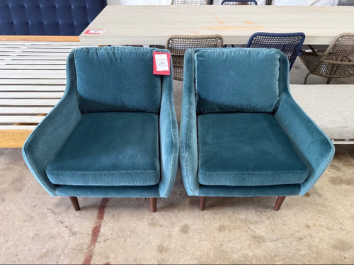 Pair of Matrix 30.5" Velvet Lounge Chairs - Pacific Blue