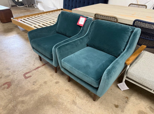 Pair of Matrix 30.5" Velvet Lounge Chairs - Pacific Blue