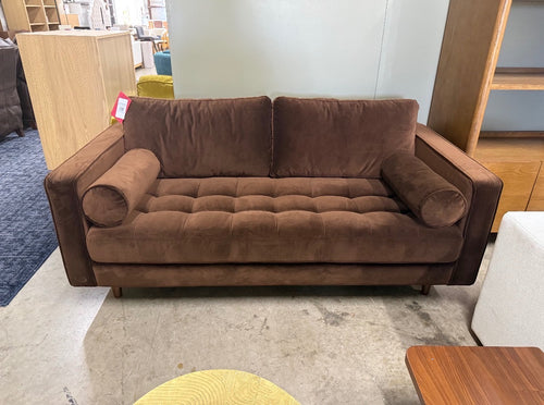 Sven 72" Tufted Velvet Loveseat - Plush Pacific Brown, Performance Velvet
