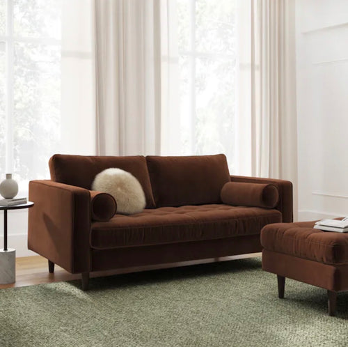 Sven 72" Tufted Velvet Loveseat - Plush Pacific Brown, Performance Velvet