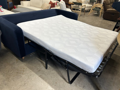 Vati 80" Velvet Sofa Bed - Natural Oak And Hale Ink