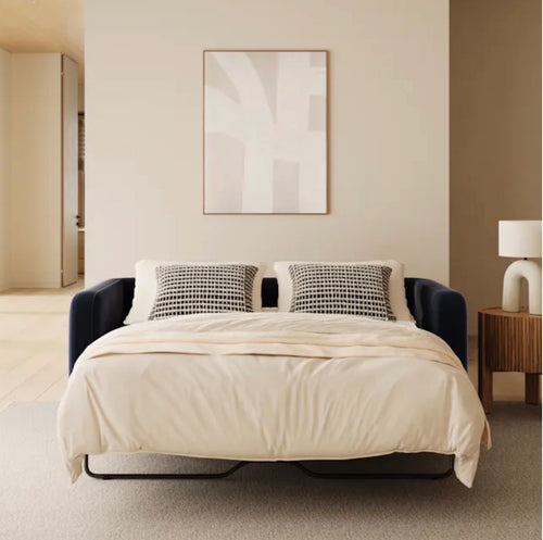 Vati 80" Velvet Sofa Bed - Natural Oak And Hale Ink