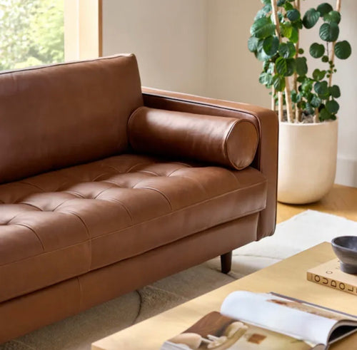 Sven 88" Tufted Leather Sofa - Taos Brown