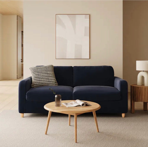 Vati 80" Velvet Sofa Bed - Natural Oak And Hale Ink
