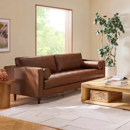 Sven 88" Tufted Leather Sofa - Taos Brown
