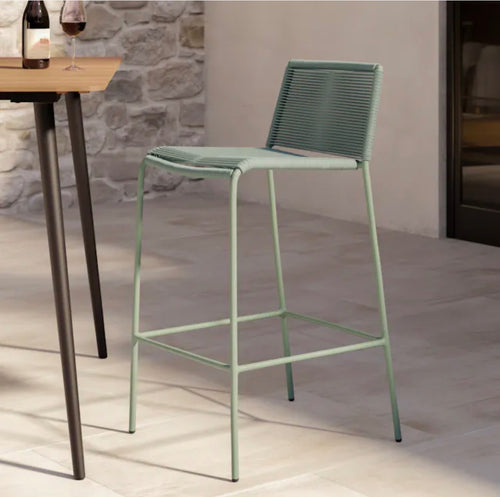 Pair of Zina Outdoor Bar Stools - Khaki Green