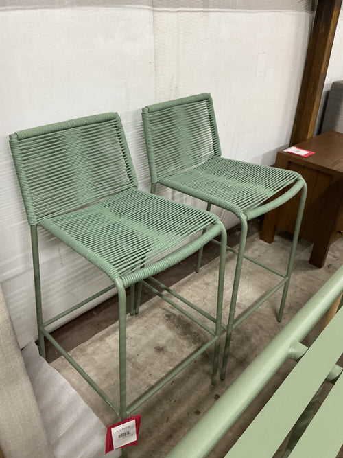 Pair of Zina Outdoor Bar Stools - Khaki Green