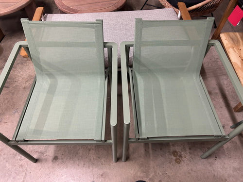 Pair of Tola Outdoor Stackable Textilene Dining Armchairs - Khaki Green