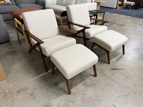 Pair of Otio 26” Lounge Chairs and Ottoman Set - Walnut and Welsh Taupe