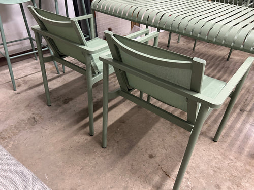 Pair of Tola Outdoor Stackable Textilene Dining Armchairs - Khaki Green