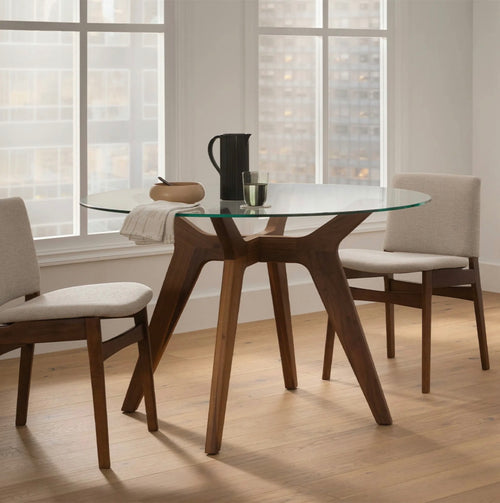 Emmer 47.25" Glass Dining Table - Walnut