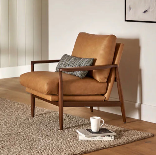 Pair of Bavel 28.5" Leather Lounge Chairs-Charme Tan