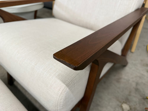 Pair of Otio 26” Lounge Chairs and Ottoman Set - Walnut and Welsh Taupe
