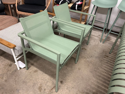 Pair of Tola Outdoor Stackable Textilene Dining Armchairs - Khaki Green