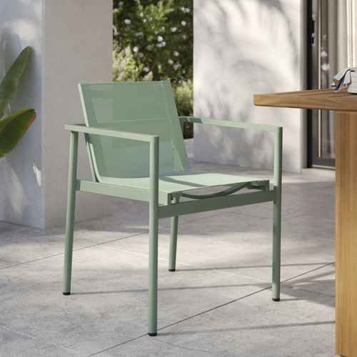 Pair of Tola Outdoor Stackable Textilene Dining Armchairs - Khaki Green