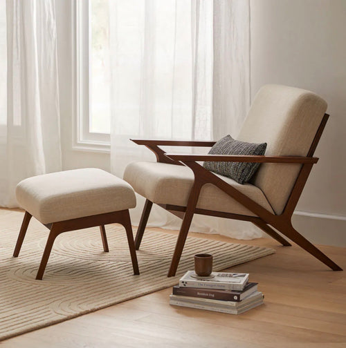 Pair of Otio 26” Lounge Chairs and Ottoman Set - Walnut and Welsh Taupe