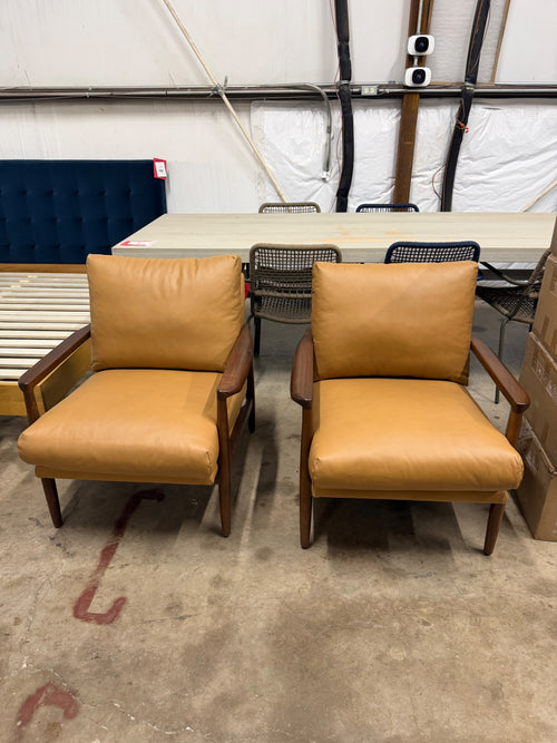 Pair of Bavel 28.5" Leather Lounge Chairs-Charme Tan