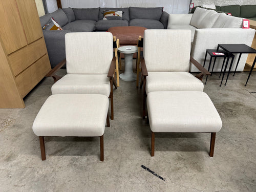 Pair of Otio 26” Lounge Chairs and Ottoman Set - Walnut and Welsh Taupe
