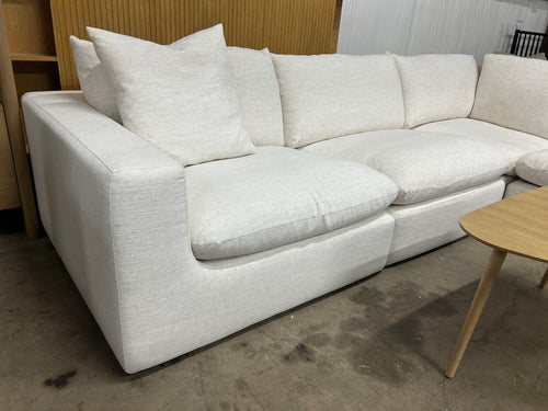 Castlery Dawson Chaise Sectional Couch with Ottoman- Textured Linen Weave, Cream