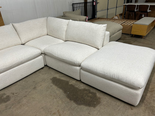 Castlery Dawson Chaise Sectional Couch with Ottoman- Textured Linen Weave, Cream