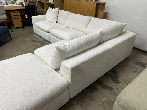 Castlery Dawson Chaise Sectional Couch with Ottoman- Textured Linen Weave, Cream