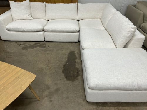 Castlery Dawson Chaise Sectional Couch with Ottoman- Textured Linen Weave, Cream