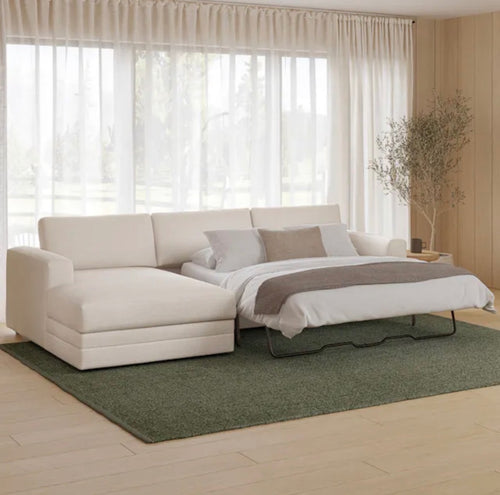 CLEARANCE Riley 118" Left Storage Sleeper Sectional and Ottoman Set - Napa White