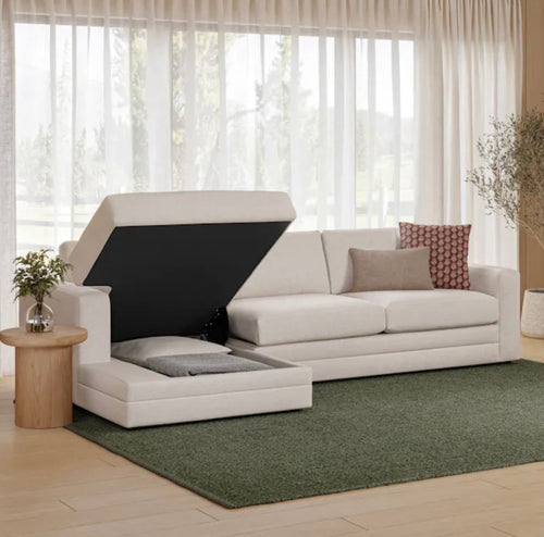 CLEARANCE Riley 118" Left Storage Sleeper Sectional and Ottoman Set - Napa White