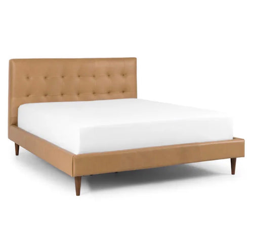 Sven Queen Tufted Leather Bed - Charme Tan