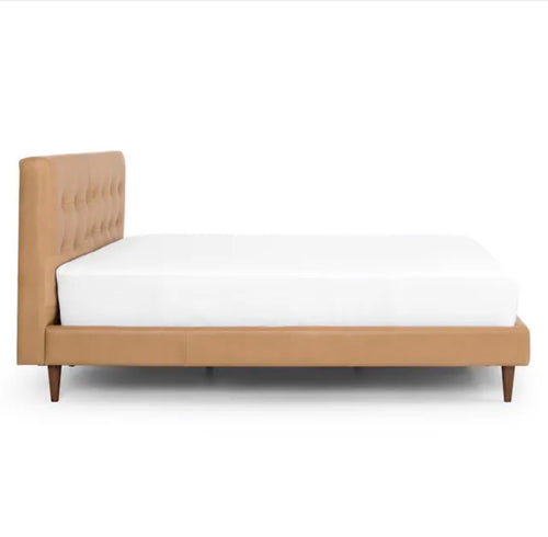 Sven Queen Tufted Leather Bed - Charme Tan