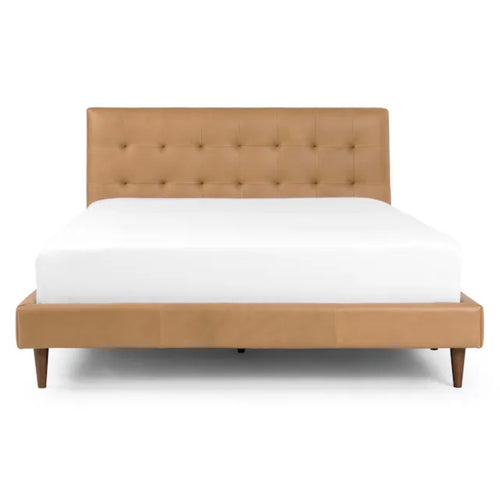 Sven Queen Tufted Leather Bed - Charme Tan