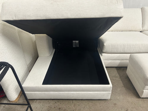 CLEARANCE Riley 118" Left Storage Sleeper Sectional and Ottoman Set - Napa White