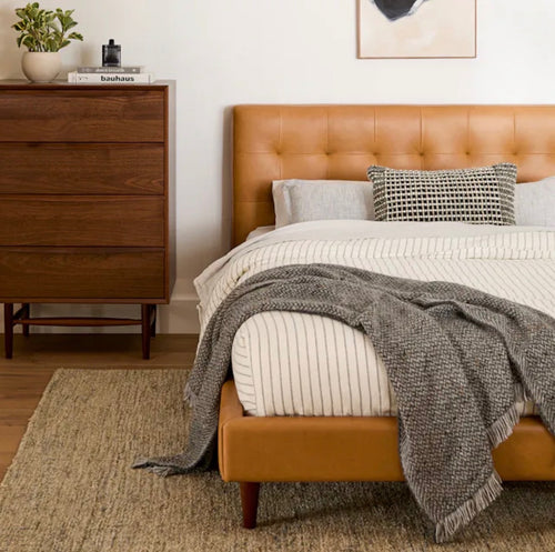 Sven Queen Tufted Leather Bed - Charme Tan