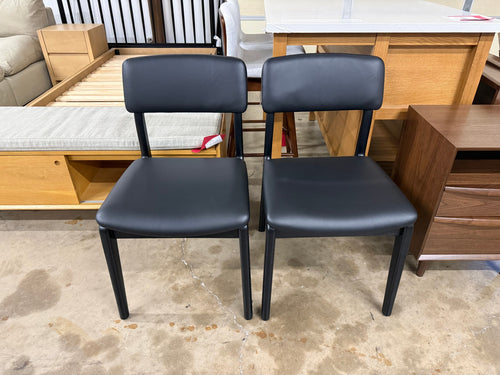 Pair of Vila Leather Dining Chairs - Black And Black Leather
