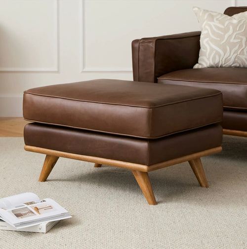 Timber 31" Leather Ottoman - Charme Chocolat