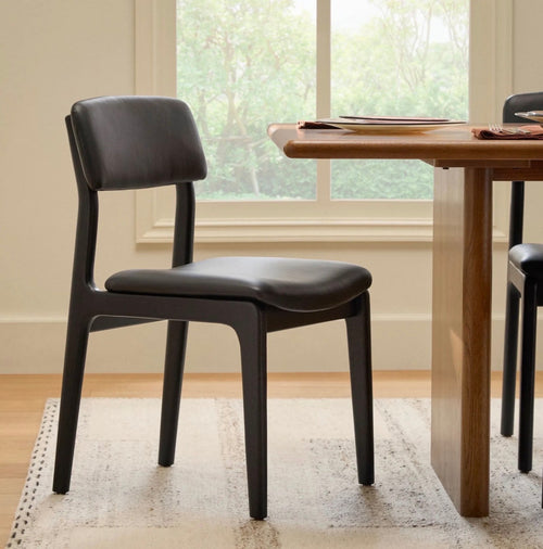 Pair of Vila Leather Dining Chairs - Black And Black Leather