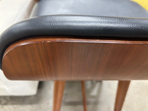 Set of 3 Sede Leather Counter Stools - Walnut & Black