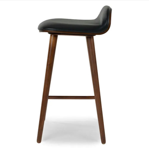 Set of 3 Sede Leather Counter Stools - Walnut & Black