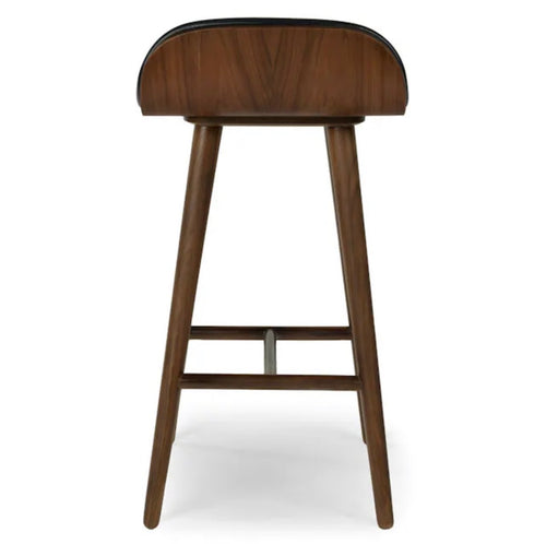 Set of 3 Sede Leather Counter Stools - Walnut & Black