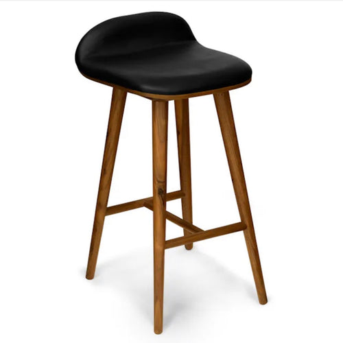 Set of 3 Sede Leather Counter Stools - Walnut & Black