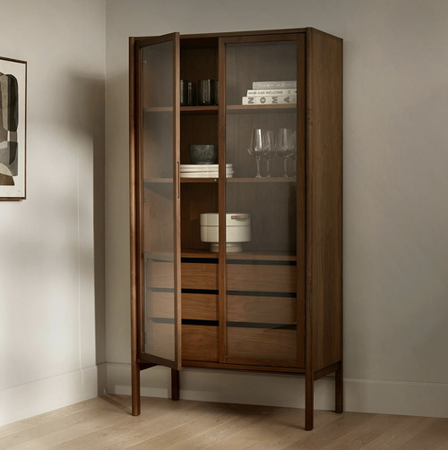 Mysen 35.5" Glass Cabinet - Walnut