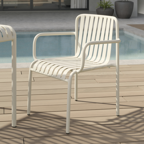 Sarek 67" Outdoor Dining Table & (2) Stackable Dining Armchairs - Taupe