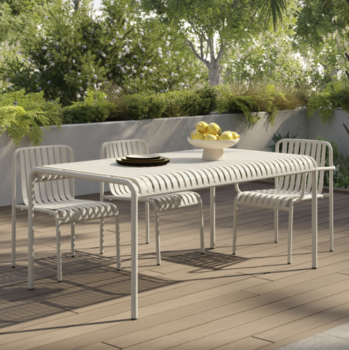 Sarek 67" Outdoor Dining Table & (2) Stackable Dining Armchairs - Taupe