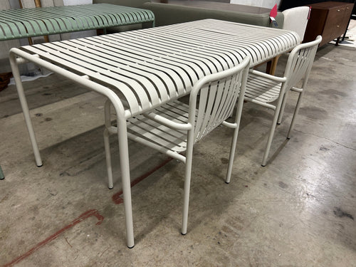 Sarek 67" Outdoor Dining Table & (2) Stackable Dining Armchairs - Taupe