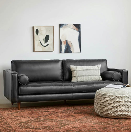 Sven 88" Tufted Leather Sofa - Oxford Black