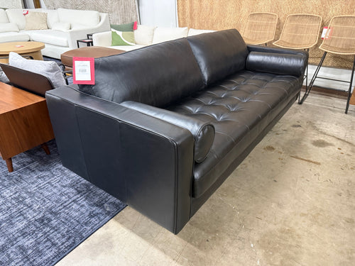 Sven 88" Tufted Leather Sofa - Oxford Black