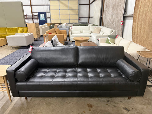 Sven 88" Tufted Leather Sofa - Oxford Black