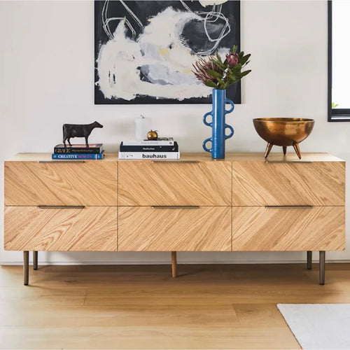 Nera 6-Drawer Low Triple Dresser - Oak