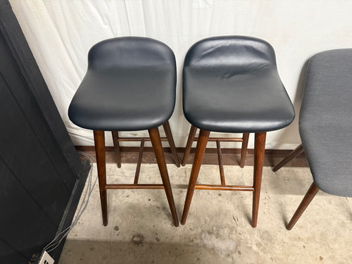 Pair of Sede Leather Bar Stools - Walnut And Black