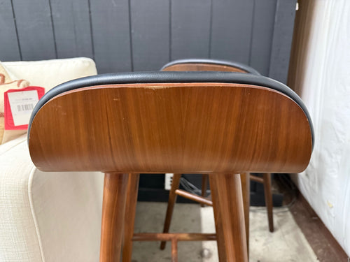 Pair of Sede Leather Bar Stools - Walnut And Black